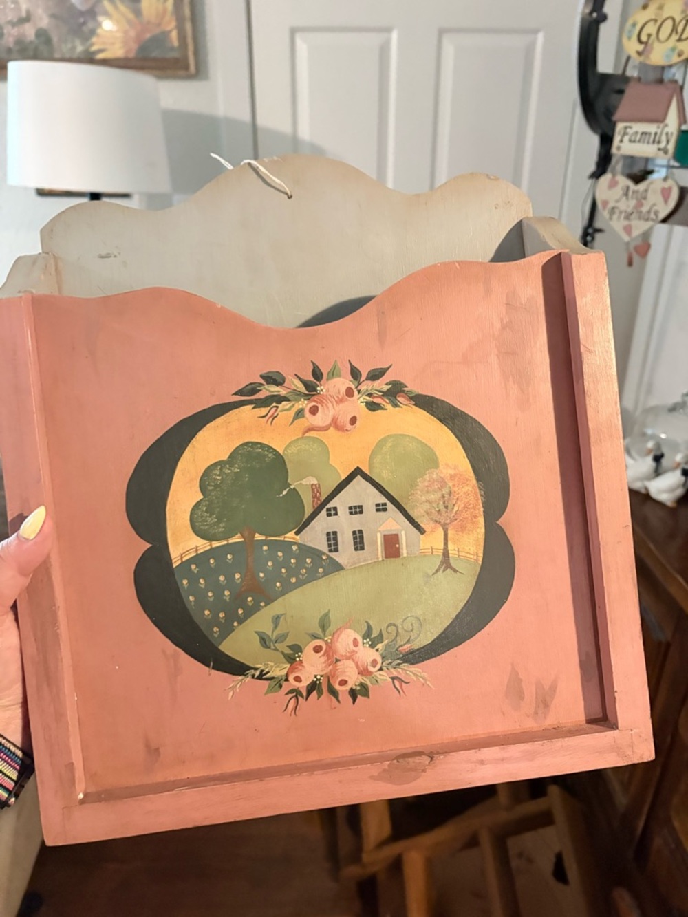 Hand-Painted Pink Country Wall Pocket